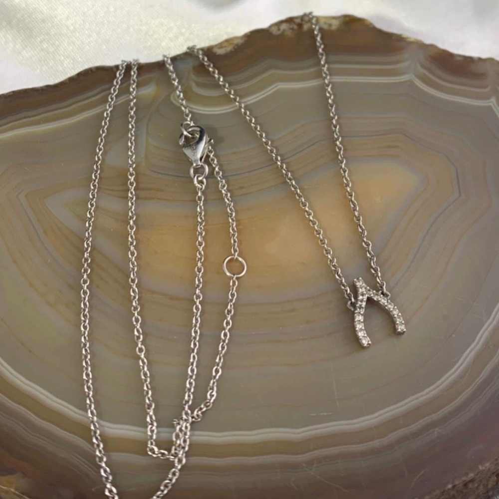 Sterling CZ Wish Bone Necklace